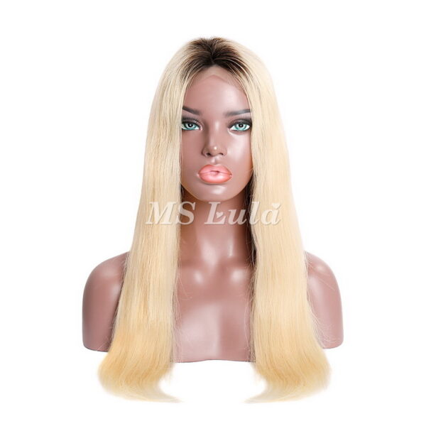 Black Root Ombre #613 Blonde Straight Human Hair 4x4 5x5 Lace Closure Wig - Image 2